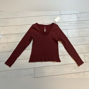 a new day Ribbed Long Sleeve Top - Dark Red